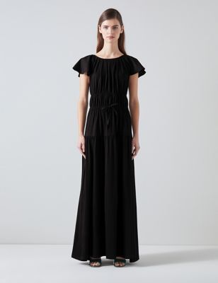 Lk Bennett Womens Cotton Blend Maxi Tiered Dress - 14 - Black, Black