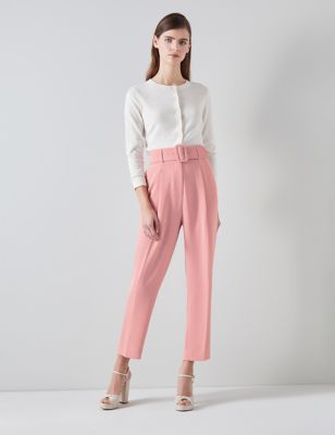 Lk Bennett Women's Belted Tapered Ankle Grazer Trousers - 12 - Pink, Pink