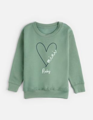 Dollymix Girl's Personalised Kid's Heart Mini Sweatshirt (1-11 Yrs) - 3-4 Y - Green Mix, Green Mix
