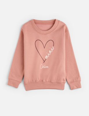 Dollymix Girls Personalised Kids Heart Mini Sweatshirt (1-11 Yrs) - 3-4 Y - Pink Mix, Pink Mix