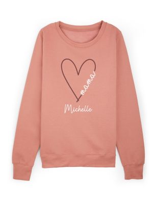 Dollymix Womens Personalised Ladies Mama Heart Sweatshirt - Pink Mix, Pink Mix