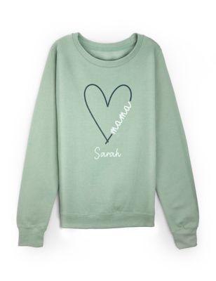 Dollymix Women's Personalised Ladies Mama Heart Sweatshirt - XXL - Green Mix, Green Mix
