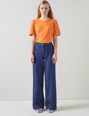 Lk Bennett Womens Jersey Puff Sleeve T-Shirt - M - Orange, Orange