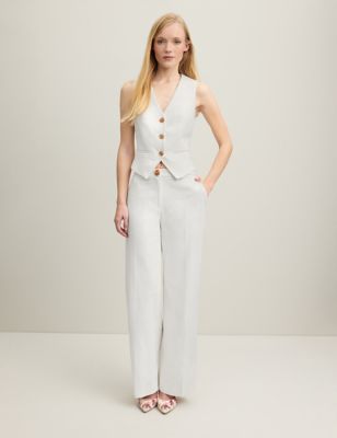 Lk Bennett Womens Pure Cotton Wide Leg Trousers - 18 - Cream, Cream