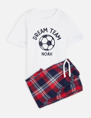 Dollymix Boys Personalised Kids Football Pyjamas - 5-6 Y - White, White