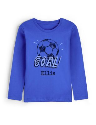Dollymix Boys Personalised Kids Goal T Shirt - 7-8 Y - Blue, Blue