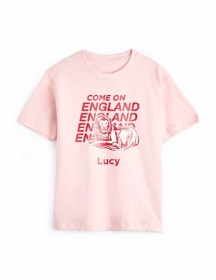 Dollymix Women's Personalised Come On England T Shirt - Pink, Pink