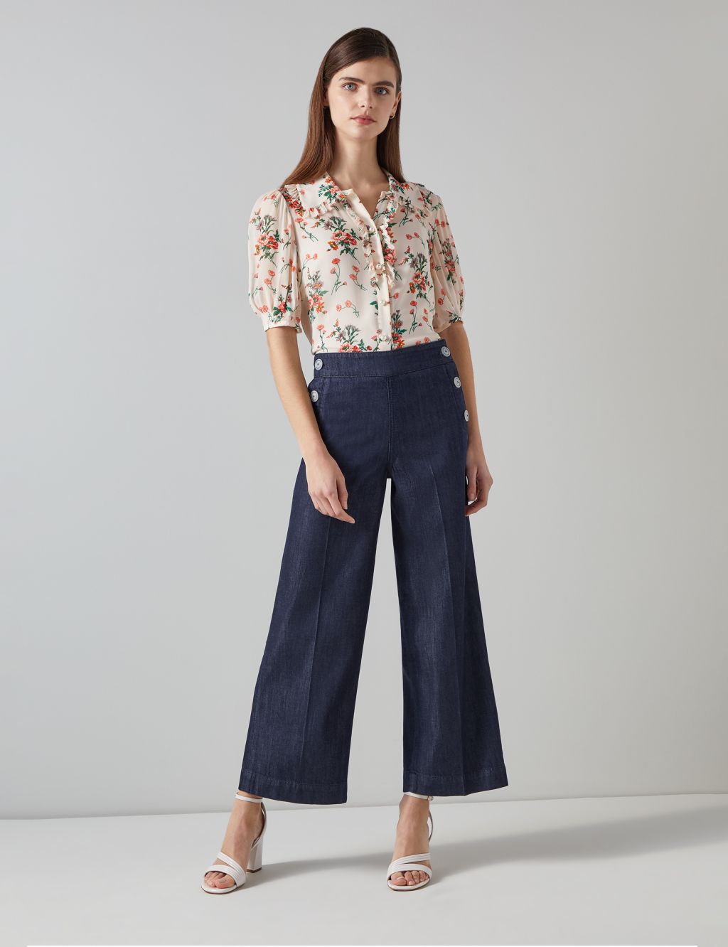 Cotton Rich Wide Legged Cropped Trousers