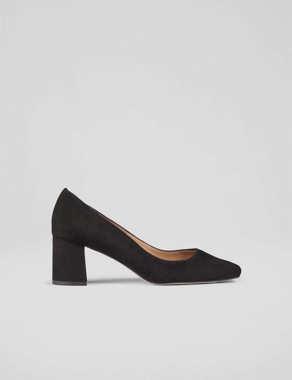 Suede Block Heel Square Toe Court Shoes