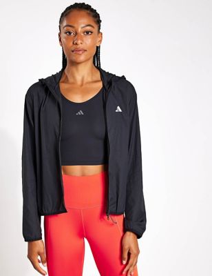 Adidas Womens Run It Hooded Sports Jacket - XL - Black, Black