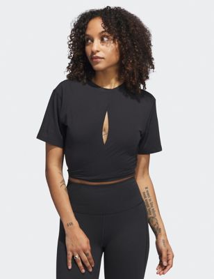 Adidas Womens Yoga Studio Tie Back Fitted T-Shirt - XL - Black, Black