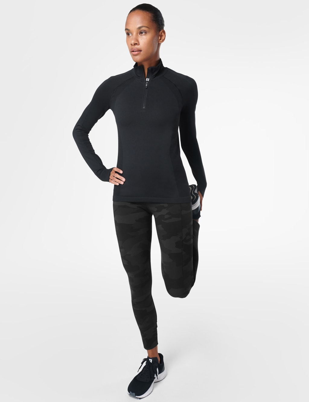 Athlete Funnel Neck Half Zip Fitted Top image 2