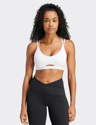 Adidas Womens Yoga Studio Luxe Light Support Sports Bra - MDD - White, White,Black