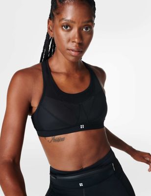 Sweaty Betty Womens Ultra Running Sports Bra - 32A - Black, Black,White