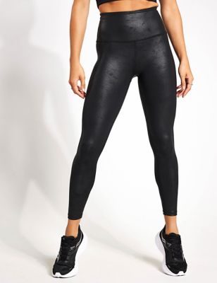 Beyond Yoga Womens Leatherette High Waisted 7/8 Leggings - Black, Black