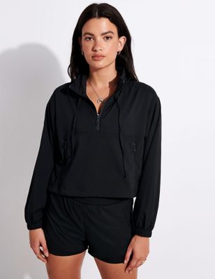 Girlfriend Collective Women's Hummingbird Half Zip Cropped Sports Jacket - XS - Black, Black
