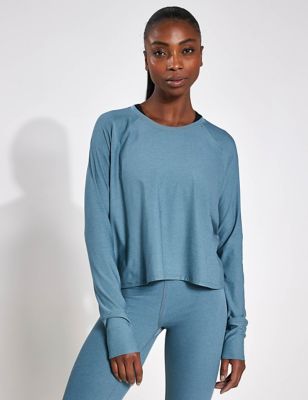 Beyond Yoga Womens Featherweight Daydreamer Crew Neck Yoga Top - S - Teal Mix, Teal Mix