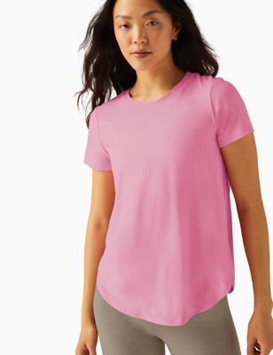 Beyond Yoga Womens Featherweight On The Down Low T-Shirt - Pink, Pink,Blue