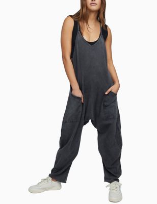 Fp Movement Womens Hot Shot Cotton Rich Relaxed Dungarees - Black, Black