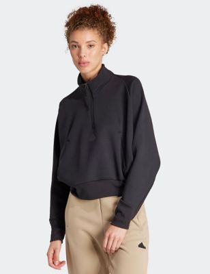 Adidas Womens Z.N.E. Cotton Rich Half Zip Sweatshirt - M - Black, Black