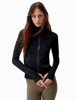 Born Womens India Funnel Neck Sports Jacket with Stretch - M - Black, Black,Brown