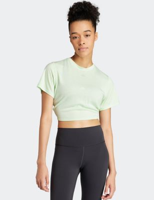 Adidas Womens Yoga Studio Crew Neck Tie Back Yoga T-Shirt - XL - Light Green, Light Green