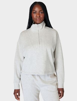 Sweaty Betty Womens Sand Wash Modal Blend Half Zip Sweatshirt - Medium Grey Mix, Medium Grey Mix