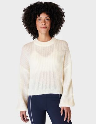 Sweaty Betty Womens Hera Mohair Blend Ribbed Jumper with Wool - XS - Soft White, Soft White
