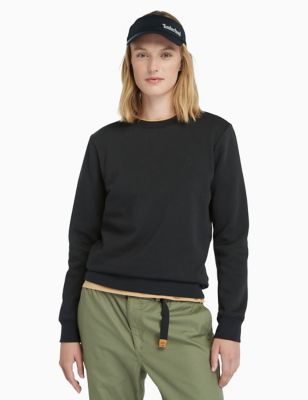 Timberland Womens Cotton Rich Crew Neck Sweatshirt - Black, Black