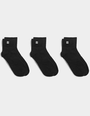 Sweaty Betty Women's 3pk Essentials Cotton Rich Ankle Socks - S-M - Black, Black,White