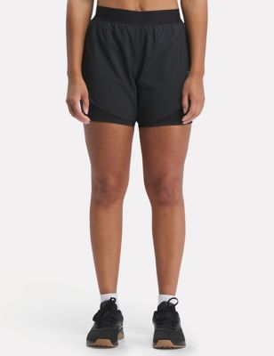 Reebok Womens Running 2-in-1 Layered Shorts - XL - Black, Black