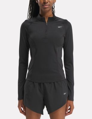 Reebok Womens Funnel Neck Fitted Running Top - S - Black, Black