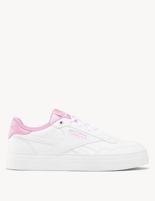 Reebok Women's Court Advance Bold Leather Lace Up Trainers - 3 - Soft White, Soft White,White Mix,Wh