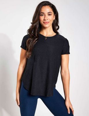 Beyond Yoga Womens Featherweight On The Down Low T-Shirt - XS - Black, Black,White