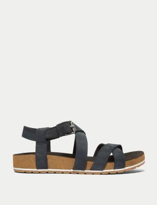 Timberland Womens Malibu Waves Leather Ankle Strap Sandals - 7 - Black, Black,Brown