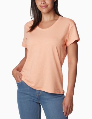 Columbia Women's Sun Trek Cotton Blend T-Shirt - XL - Blush, Blush,Light Green