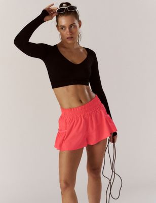 Fp Movement Womens Get Your Flirt On High Waisted Gym Shorts - Bright Red, Bright Red