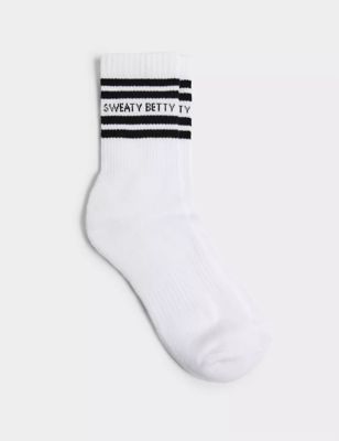 Sweaty Betty Varsity Slogan Cotton Rich Socks - S-M - White Mix, White Mix