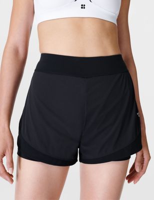 Sweaty Betty Womens Tempo Run Layered Running Shorts - XL - Black, Black