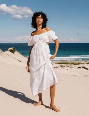 Billabong Womens On The Coast Pure Cotton Maxi Beach Dress - White, White
