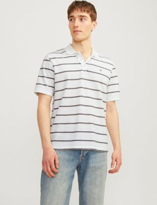 Cotton Blend Striped Polo Shirt