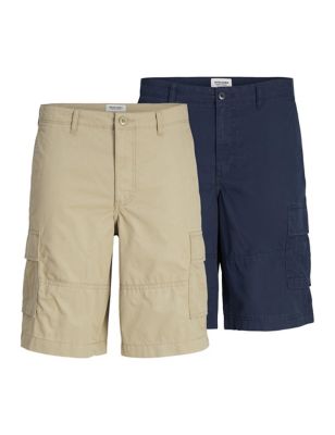 Jack & Jones Men's 2pk Pure Cotton Cargo Shorts - Stone, Stone