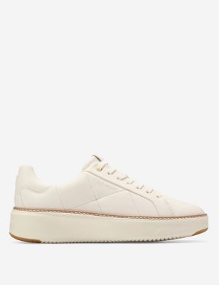 Cole Haan Womens GrandPro Topspin Leather Flatform Trainers - 4 - Ivory, Ivory