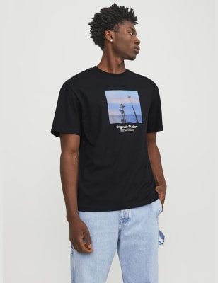 

JACK & JONES Camiseta de escote cerrado 100% algodón con gráficoMens - Black Mix, Black Mix