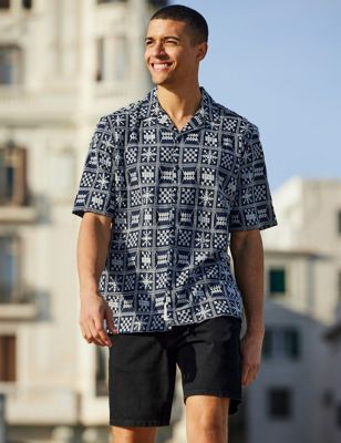 Only & Sons Men's Cotton Rich Printed Shirt - M - Navy, Navy