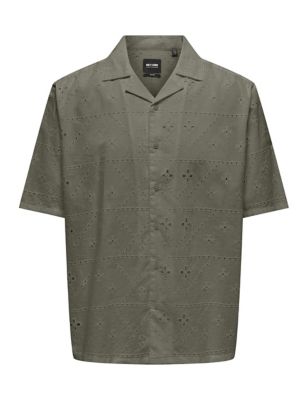 Only & Sons Men's Pure Cotton Textured Shirt - Green, Green