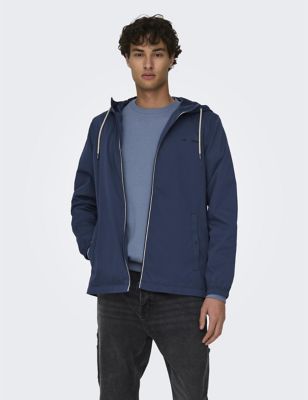 Only & Sons Mens Hooded Jacket - S - Blue, Blue,Red