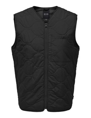 Only & Sons Mens Quilted Gilet - XXL - Black, Black