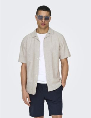Only & Sons Men's Cotton Linen Blend Shirt - Beige, Beige,White,Navy,Green