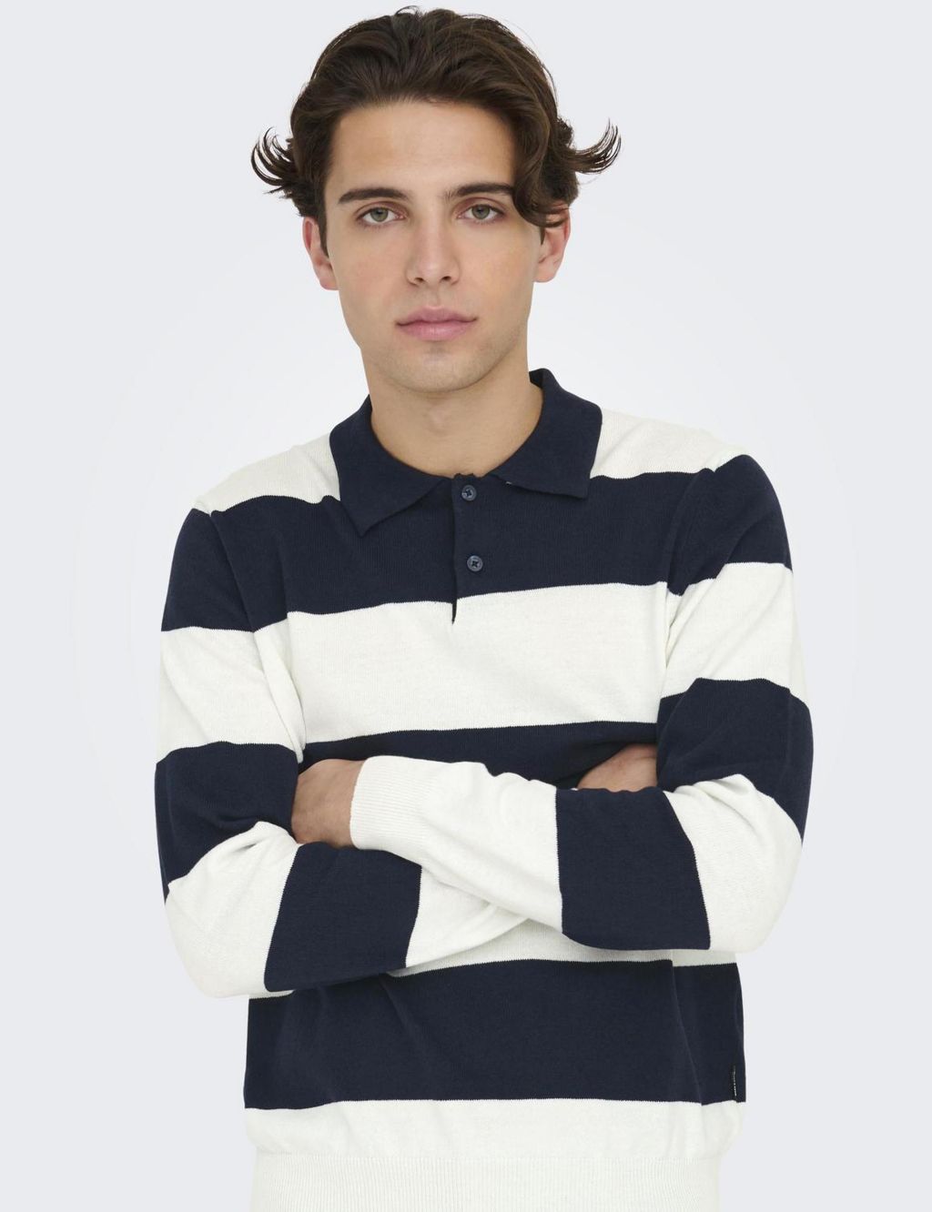 Cotton Rich Striped Long Sleeve Polo Shirt